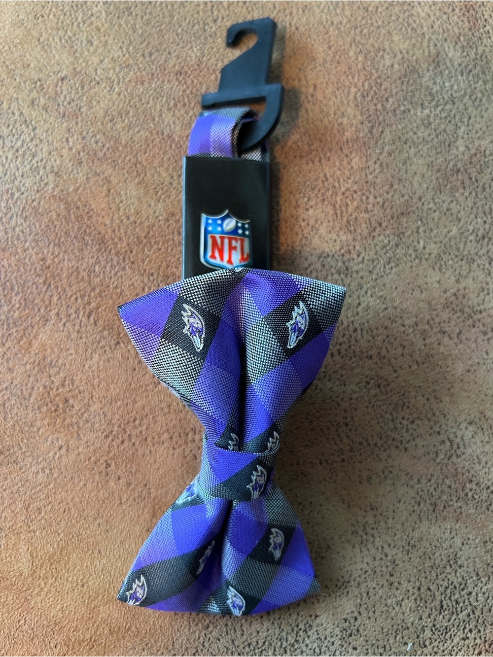 NFL Baltimore Ravens Purple and Black Plaid Bow Tie with Team Logos